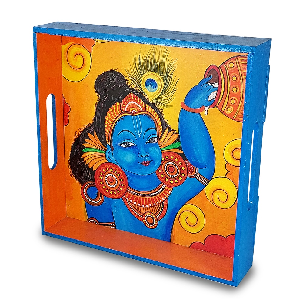 Kerala Mural Art on MDF Tray with Square Tea Coasters DIY Kit by Penkraft